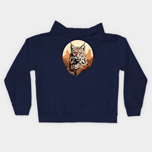 Retro Wildlife Portrait Bobcat Design Kids Hoodie